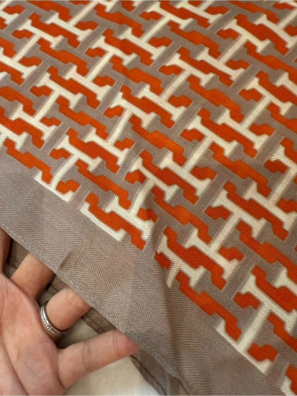 Women scarf Orange and Taupe Geometric Curtain Panel